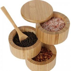 3 Tiers Bamboo Salt Box ، صندوق توابل الخيزران مع مغناطيسي